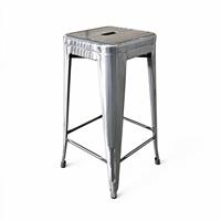 Tabouret de bar en métal argenté brossé, empilable, hauteur comptoir, mobilier de bar commercial et industriel pour bistrot et cuisine