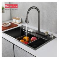 Évier de cuisine multifonctionnel en acier inoxydable à cuve unique avec griffes de cascade et robinet pluie, motif nid d'abeille en relief, vente chaude 7546