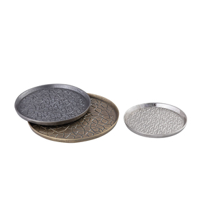 Ensemble de plateaux de service ronds en métal, plateaux de service texturés décoratifs pour servir les aliments, utilisation à la maison, en cuisine, à l'hôtel, par les exportateurs - Product Image 6
