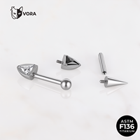 Labret en titane ASTM F136 pour enfant, motif oreille de chat, à filetage interne, avec pointe triangulaire en zircone cubique et boule, pour cartilage et tragus, style mode