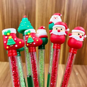 新しいクリスマスペンステーショナリーセット学用品カワイイ面白いサンタクロースとツリーデザイン青インクのプラスチックボールペン