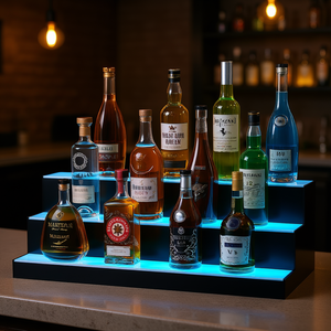 Estante de Exhibición para Botellas de Licor con Iluminación LED de 3 Niveles y 30 Pulgadas, Moderno, de Vidrio, para Barra, Acabado Pulido, Venta al Por Mayor - Product Image 2
