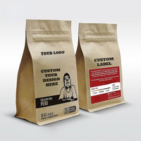 Sacs en papier kraft personnalisés pour emballage alimentaire (café, thé) avec soufflet et fermeture éclair, scellage 8 côtés, fabrication sur mesure