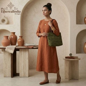 Handcrafted Green Tote Bag Cotton <b>Rug</b> Block Print Shoulder Bag Large <b>Boho</b> Shopper Leather Handle Bulk Supplier India - Product Image 2