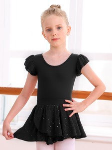 Justaucorps de ballet pour filles à manches courtes à volants, robe de danse avec jupe en tulle plissée détachable, motif à pois scintillants, tenue d'entraînement et de performance - Product Image 4
