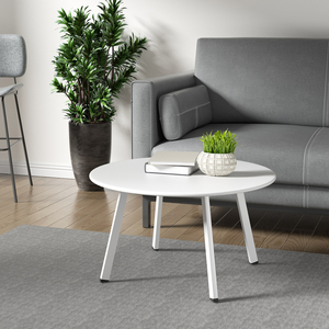 Modern White Round <b>Side</b> <b>Table</b> with 4 Steel Legs for Living Room End <b>Table</b> with Adjustable Feet End <b>Table</b> for <b>Sofa</b> <b>Side</b> & Bedroom - Product Image 1