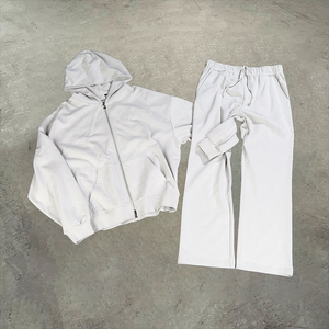 Ensemble survêtement en coton lourd à deux pièces avec fermeture éclair et motif de lettres brodées de haute qualité - Product Image 3