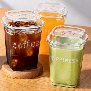 Gobelets carrés jetables en plastique transparent pour <span class=keywords><strong>café</strong></span> et bubble tea avec couvercles, contenants portables <span class=keywords><strong>de</strong></span> qualité alimentaire pour jus et boissons à emporter - Product Image 6