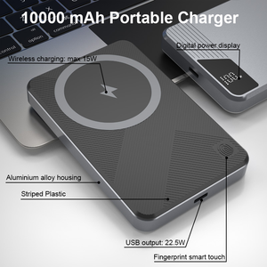 Schitec พาวเวอร์แบงค์แม่เหล็ก CE ROHS 10000mAh อลูมิเนียมอัลลอยด์ LED แสดงผลดิจิตอลที่ชาร์จแบบพกพาไร้สายปลอดภัยใหม่ - Product Image 3
