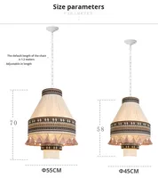 Lustre en tissu de coton et de lin avec corde en fer, style bohème marocain rétro, LED, économie d'énergie, hauteur réglable, pour salon
