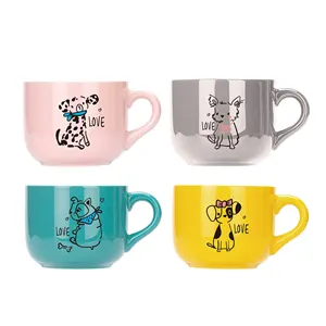 Özelleştirilmiş büyük kapasiteli renkli karikatür köpek kedi tavşan hayvan desen çorba kupa, kumtaşın kahvaltı fincan