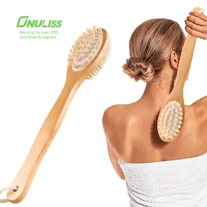 Double Side Wood Long Handle Back Brush Natural Bristle Shower Massage Body Bath Brush