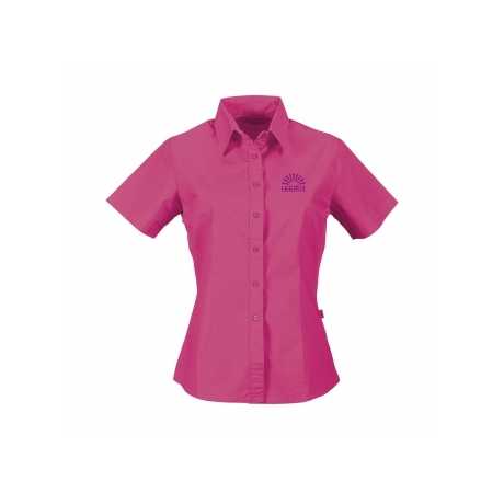 L&S Chic Women's Blouse Geometric Poplin Chiffon with Embroidered Lace Short Sleeve Free Size Top for Office Size XS to XL