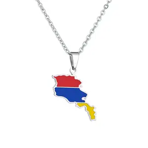 BINSHUO Wholesale Custom Stainless Steel Jewelry Drop Oil Armenia Nation Flag Map Couples Charm Men Pendant Necklace For Women