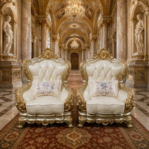 Sofá de cuero de dos plazas estilo europeo con respaldo capitoné y brazos con volutas para sala de estar - Product Image 5