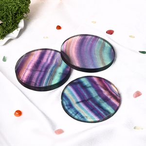 Pierre précieuse naturelle polie de haute qualité, tranche ronde de fluorite arc-en-ciel pour sous-verre à café - Product Image 1