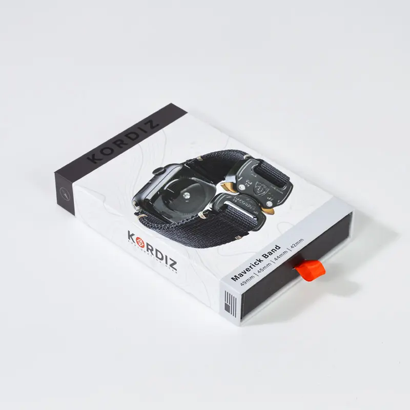 사용자 정의 로고 인쇄 OEM 단단한 슬라이딩 서랍 상자 재활용 검은 손목 시계 밴드 시계 스트랩 상자 종이 선물 포장 상자