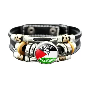 批发新款巴勒斯坦以色列国旗编织手链可调节时间宝石多层礼品手链