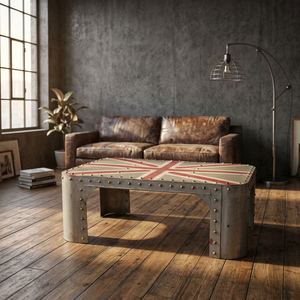 Mesa de Centro de Hierro Metálico Estilo Industrial Vintage con Diseño Union Jack Pintado, Mueble Ecológico y Duradero para Sala de Estar, Hogar o Villa - Product Image 3