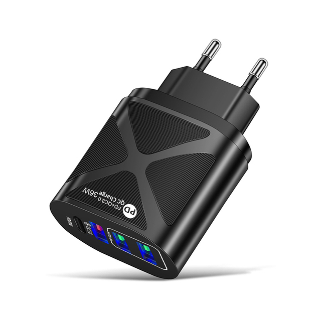 New Yaffis 36W 4-Port QC 3.0 PD USB-C Type-C Desktop Fast Charger with OTP Protection CE Certified 12-Month Warranty