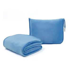 Katlanır özel logo markalı polar taşınabilir şişme yastık battaniye t uçak seyahat battaniyesi ve yastık takımı çanta ile
