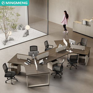 Escritorio de oficina moderno para tres personas, nuevo mobiliario de estación de trabajo, cómodo escritorio administrativo con gabinete. - Product Image 1