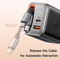 Cargador GaN Mcdodo 428 FreeGo de 40W con Cable Retráctil, 3 Salidas USB-C, Pantalla de Energía, Carga Rápida con Cable Tipo-C de 65cm, PD3.0, AFC
