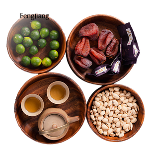 Venta al por mayor logotipo grabado personalizado nogal sudamericano plato redondo para aperitivos de frutas plato de madera de acacia ensaladera - Product Image 4