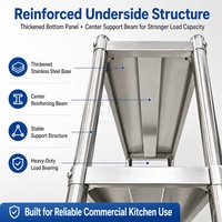 Table de travail en acier inoxydable 201 avec étagère supérieure à 2 niveaux et étagère inférieure pour la restauration, la cuisine et les restaurants
