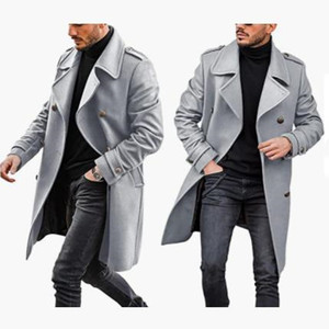 Offre Spéciale veste automne hiver couleur unie pardessus décontracté <span class=keywords><strong>Trench</strong></span> hommes genou longueur Parka coupe-vent Long manteau <span class=keywords><strong>homme</strong></span> manteaux - Product Image 1