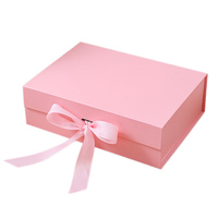 Boîtes rigides pliables avec nœud, boîte cadeau chic, emballage en carton couleur unie, emballage plat en une seule pièce, anniversaire, vente en gros, logo personnalisé