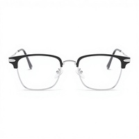 Gafas de Miopía con Protección Anti-Luz Azul, Metálicas, Cuadradas, Diseño Sólido de Media Montura, para Hombre, Uso Profesional, 9612