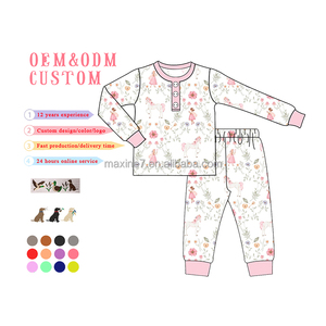 Set di pigiami per bambini in bambù vestiti per bambini su misura in tessuto <span class=keywords><strong>e</strong></span> stampa pigiami da collezione per ragazze - Product Image 4
