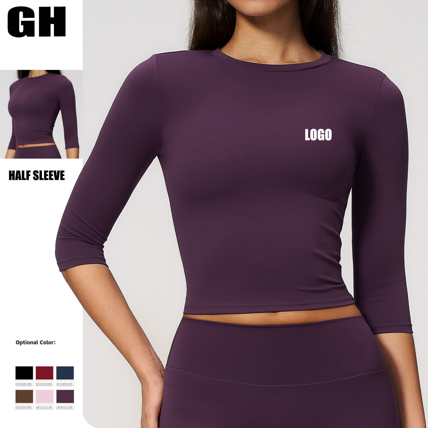 GH New Style Outdoor Workout Clothes Outfits Running Gym Sports Crew Neck T Shirt Women Curved Half Sleeved Yoga Tops