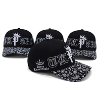 Casquette de baseball unisexe à 5 panneaux, fabriquée sur mesure en usine, brodée, en tissu de coton, taille ajustable, visière incurvée, noire