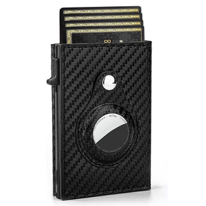 Portacarte in Vera Pelle a Righe Minimalista in Fibra di Carbonio Ultra-Sottile con Funzione Pop-Up, <span class=keywords><strong>Portafoglio</strong></span> per <span class=keywords><strong>Carte</strong></span> di Credito Smart con Blocco RFID e Supporto per AirTag - Product Image 3