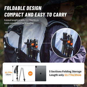 Bâton de randonnée pliable en 3/5 sections pour le plein air, bâton de marche portable pour le camping, bâton de randonnée télescopique pour les personnes âgées, facile à ranger dans un sac - Product Image 6