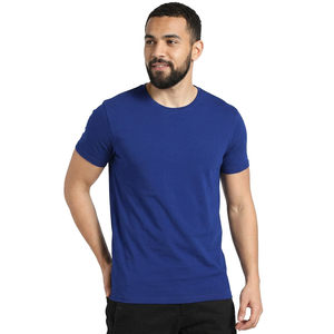 Camiseta de Manga Corta para Hombre, Cuello Redondo, Color Azul Rey, Corte Regular, Informal, Color Sólido, 100% Algodón Jersey - Product Image 1