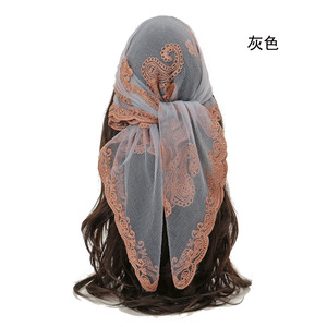 <span class=keywords><strong>Foulard</strong></span> carré brodé en dentelle OEM, motif rose/camélia, en Tencel, Hijab ethnique d'Asie centrale, Voile musulman élégant et doux - Product Image 6