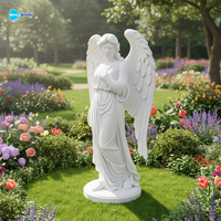 Sculpture commémorative d'ange européenne en marbre blanc, statue sculptée à la main avec branche, paix, espoir, surface personnalisée pour une utilisation en extérieur dans le jardin