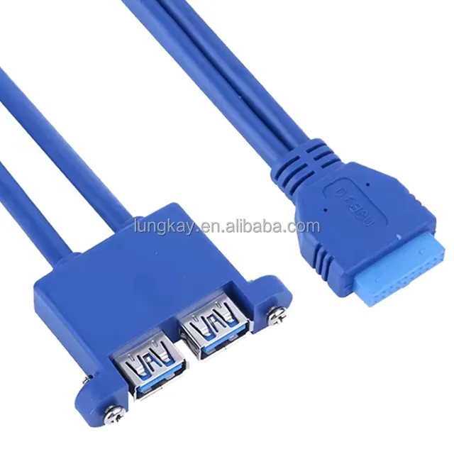 โรงงานราคา USB 3.0 IDC 20Pin หญิงกับหูล็อคสกรู Dual USB 3.0 หญิงแผงสายคอมพิวเตอร์สาย USB