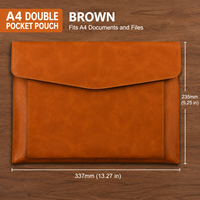 Carpeta de Cuero PU Marrón Resistente, Portadocumentos Impermeable, Estuche Tipo Sobre con Cierre a Presión, Funda para Portátil