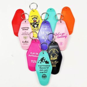 Wholesale Custom Gilding Letter Logo Plastic Key Chain Retro Vintage Motel Hotel Room Glitter Key Tags Colorful Design Keychain - Product Image 1