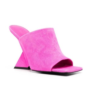 Women Strange Heels Suede Unique Wedge Heel Sandals Square Open Toe Summer Shoes Custom Colors Slides Slippers - Product Image 3