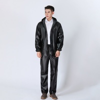 Veste de travail en cuir PU pour moto, avec capuche, poches intégrées, imperméable, couleur noire