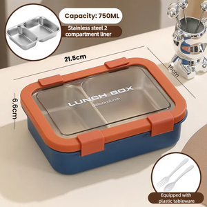 Boîte à lunch en acier inoxydable pour enfants Boîte à bento Conteneur de stockage des aliments pour enfants de l'école Boîte Tiffin en métal verrouillable avec fourchette et cuillère - Product Image 2