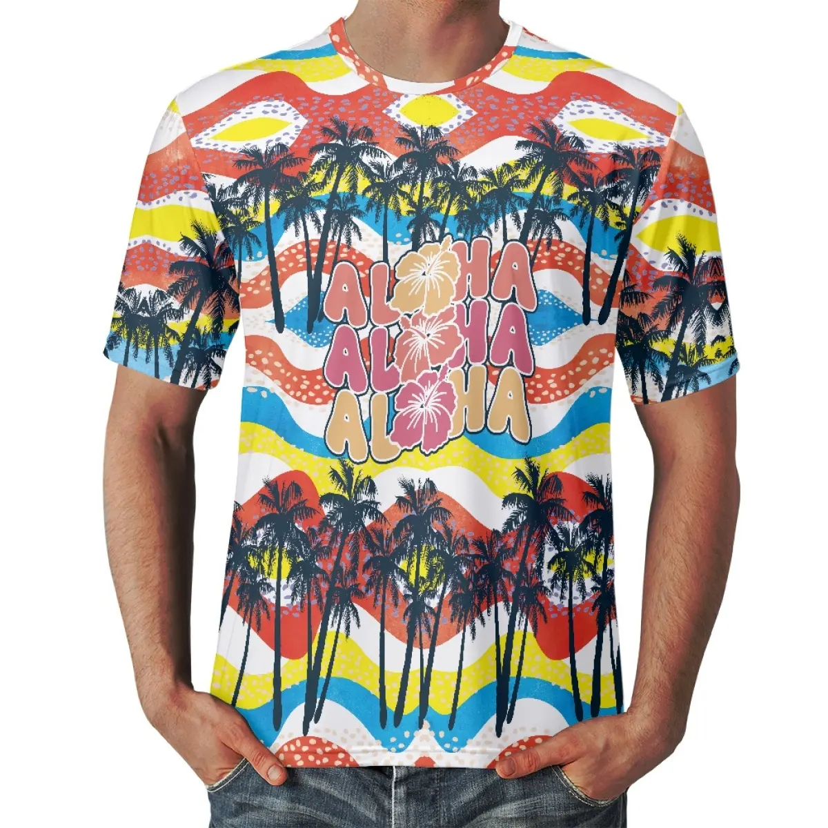 Grosir kaus kasual pria desain gaya Polinesia kaus pria cetak pola Aloha Hawaii kustom untuk pria