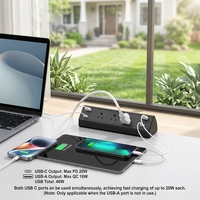 Prise de courant à fixation sur bureau ETL avec 2 ports USB-A, 1 port USB-C, 3 prises CA, protection contre les surtensions, pour bureau