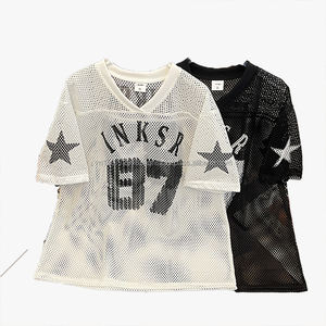 Camiseta de Fútbol de Manga Corta con Cuello en V, Holgada, Transpirable, de Malla, para Parejas, Estilo Moderno, de Verano, de Secado Rápido, Anti-UV - Product Image 2