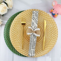 Assiettes de présentation en verre perlé vert avec motif diamant doré pour la décoration de table de mariage, banquet et fêtes